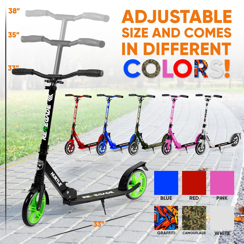 Kick Scooter for Teens & Adults, Adjustable Alloy Deck, Green