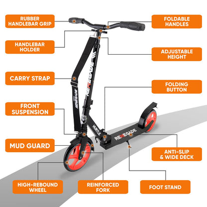 Lightweight And Foldable Kick Scooter - Adjustable Scooter For Teens And Adult, Alloy Deck With High Impact Wheels (Black)