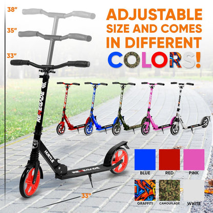 Lightweight And Foldable Kick Scooter - Adjustable Scooter For Teens And Adult, Alloy Deck With High Impact Wheels (Black)