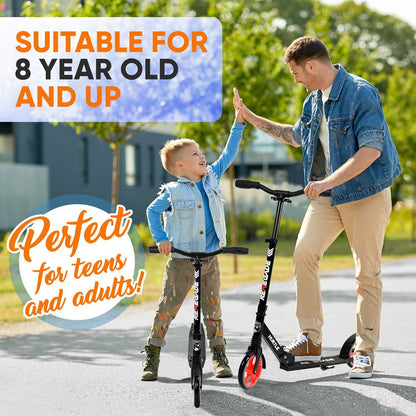 Lightweight And Foldable Kick Scooter - Adjustable Scooter For Teens And Adult, Alloy Deck With High Impact Wheels (Black)