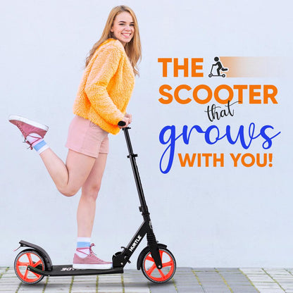 Lightweight And Foldable Kick Scooter - Adjustable Scooter For Teens And Adult, Alloy Deck With High Impact Wheels (Black)