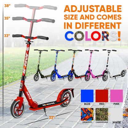 Lightweight And Foldable Kick Scooter - Adjustable Scooter For Teens And Adult, Alloy Deck With High Impact Wheels (Red)