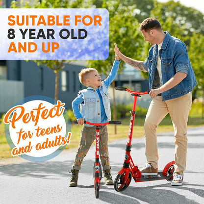 Lightweight And Foldable Kick Scooter - Adjustable Scooter For Teens And Adult, Alloy Deck With High Impact Wheels (Red)