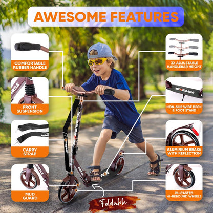 Lightweight And Foldable Kick Scooter - Adjustable Scooter For Teens And Adult, Alloy Deck With High Impact Wheels (Real Tree)