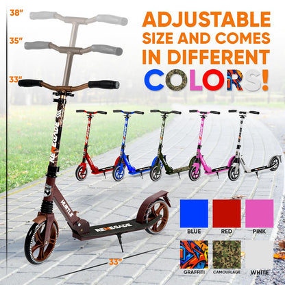 Lightweight And Foldable Kick Scooter - Adjustable Scooter For Teens And Adult, Alloy Deck With High Impact Wheels (Real Tree)