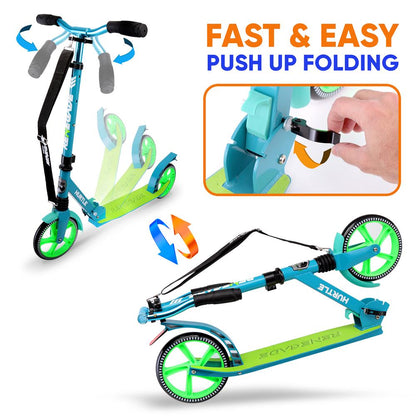 Foldable Kick Scooter for Teens & Adults, Smooth Alloy Deck, Teal Blue