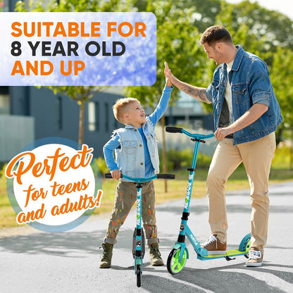 Foldable Kick Scooter for Teens & Adults, Smooth Alloy Deck, Teal Blue