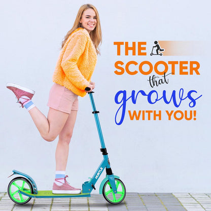 Foldable Kick Scooter for Teens & Adults, Smooth Alloy Deck, Teal Blue