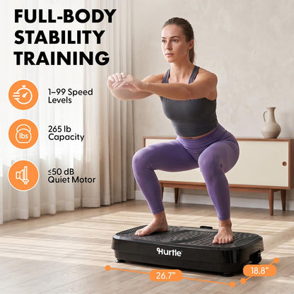 Hurtle Vibration Plate Machine – Adjustable 1–99 Speeds, Quiet, Lightweight, With Remote And Preset Programs Portable For Home And Office (Black)