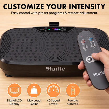 Hurtle Vibration Plate Machine – Adjustable 1–99 Speeds, Quiet, Lightweight, With Remote And Preset Programs Portable For Home And Office (Black)
