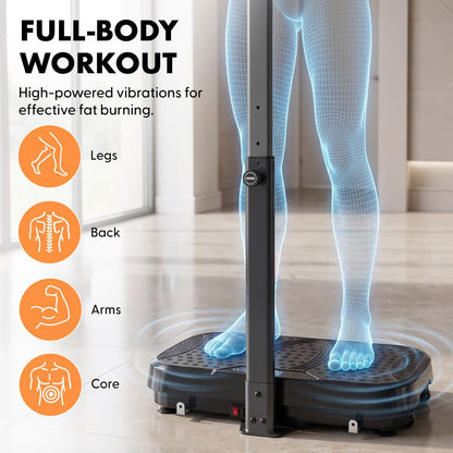 Hurtle Vibration Plate Machine With Handle Bar – Adjustable 1–99 Speeds, Quiet, Lightweight, With Remote And Preset Programs Portable For Home And Office (Black)
