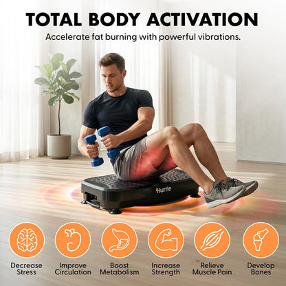 Hurtle Vibration Plate Machine With Handle Bar – Adjustable 1–99 Speeds, Quiet, Lightweight, With Remote And Preset Programs Portable For Home And Office (Black)
