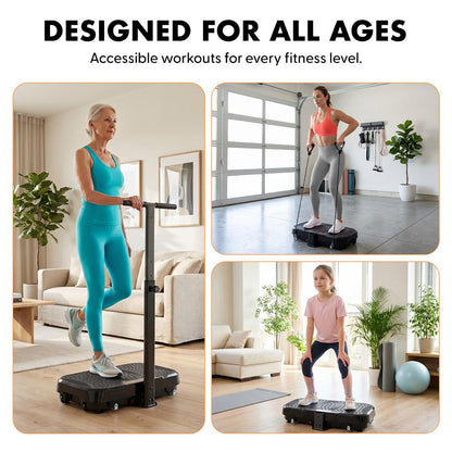 Hurtle Vibration Plate Machine With Handle Bar – Adjustable 1–99 Speeds, Quiet, Lightweight, With Remote And Preset Programs Portable For Home And Office (Black)