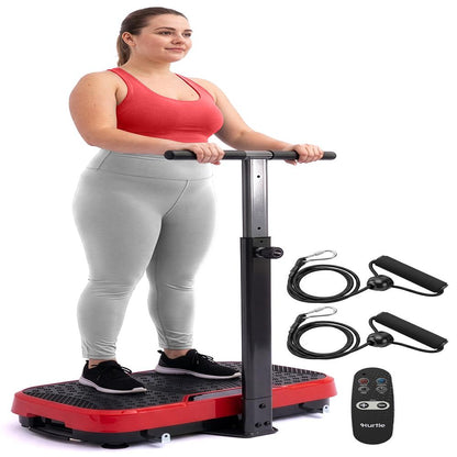 Hurtle Vibration Plate Machine With Handle Bar  – Adjustable 1–99 Speeds, Quiet, Lightweight, With Remote And Preset Programs Portable For Home And Office (Red)