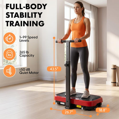 Hurtle Vibration Plate Machine With Handle Bar  – Adjustable 1–99 Speeds, Quiet, Lightweight, With Remote And Preset Programs Portable For Home And Office (Red)
