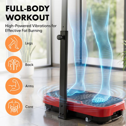 Hurtle Vibration Plate Machine With Handle Bar  – Adjustable 1–99 Speeds, Quiet, Lightweight, With Remote And Preset Programs Portable For Home And Office (Red)