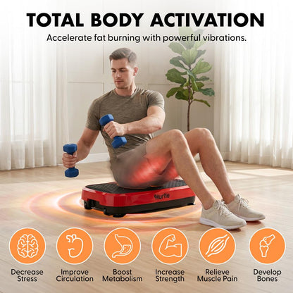 Hurtle Vibration Plate Machine With Handle Bar  – Adjustable 1–99 Speeds, Quiet, Lightweight, With Remote And Preset Programs Portable For Home And Office (Red)