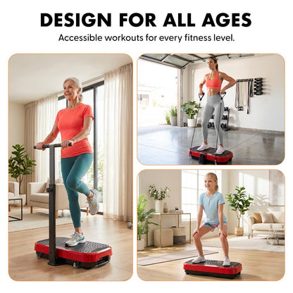 Hurtle Vibration Plate Machine With Handle Bar  – Adjustable 1–99 Speeds, Quiet, Lightweight, With Remote And Preset Programs Portable For Home And Office (Red)