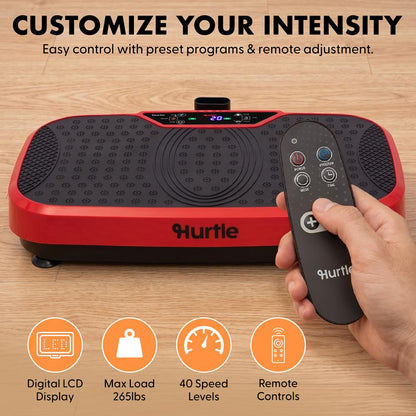 Hurtle Vibration Plate Machine With Handle Bar  – Adjustable 1–99 Speeds, Quiet, Lightweight, With Remote And Preset Programs Portable For Home And Office (Red)