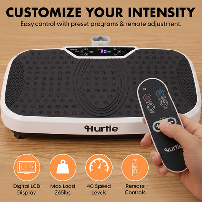Hurtle Vibration Plate Machine – Adjustable 1–99 Speeds, Quiet, Lightweight, With Remote And Preset Programs Portable For Home And Office (White)