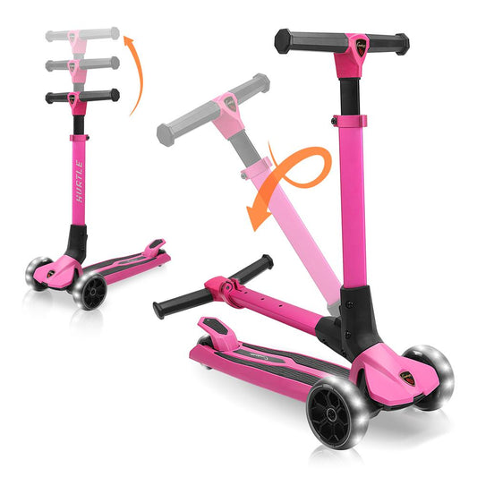 Kids 3-Wheel Scooter - Adjustable Height, LED Wheels, Pink