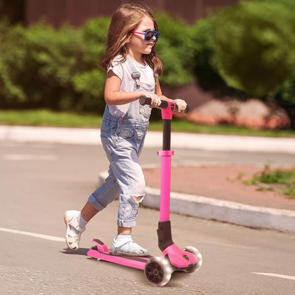 Kids 3-Wheel Scooter - Adjustable Height, LED Wheels, Pink