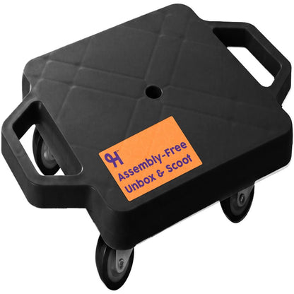 Hurtle Kids Scooter Board - With Handles, Tow Strap, Smooth Casters, And Flat Round Cones For Indoor Play, Gym Classes, And Pe Activities (Black)