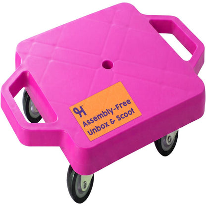 Hurtle Kids Scooter Board - With Handles, Tow Strap, Smooth Casters, And Flat Round Cones For Indoor Play, Gym Classes, And Pe Activities (Pink)