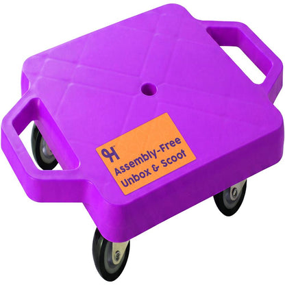 Hurtle Kids Scooter Board - With Handles, Tow Strap, Smooth Casters, And Flat Round Cones For Indoor Play, Gym Classes, And Pe Activities (Purple)