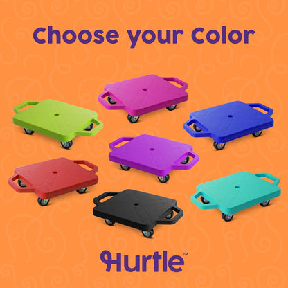 Hurtle Kids Scooter Board - With Handles, Tow Strap, Smooth Casters, And Flat Round Cones For Indoor Play, Gym Classes, And Pe Activities (Purple)