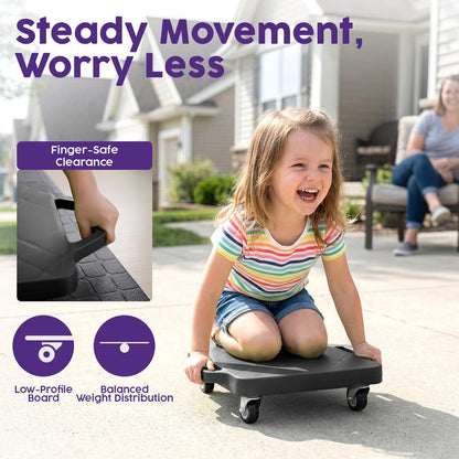 Hurtle Kids Scooter Board Set - With Handles, Tow Strap, Smooth Casters, And Flat Round Cones For Indoor Play, Gym Classes, And Pe Activities (Green & Black)
