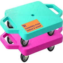 Hurtle Kids Scooter Board Set - With Handles, Tow Strap, Smooth Casters, And Flat Round Cones For Indoor Play, Gym Classes, And Pe Activities (Teal & Pink)
