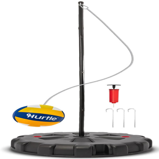 Hurtle Portable Tetherball Set - Complete Indoor/Outdoor Game With Ball, Cord, Pole, Pump And Heavy-Duty Base For Gym, Backyard, Beach, And Lawn Fun (Black)