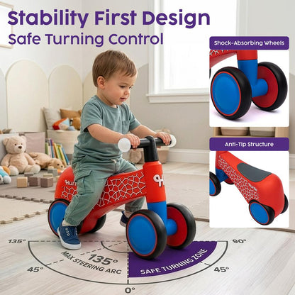 Hurtle Toddler Balance Bike With Wheels And Light-Up Handlebars – Baby Walker & Ride-On Toy For Ages 18-36 Months Perfect For Developing Balance, Coordination And Steering (Red)