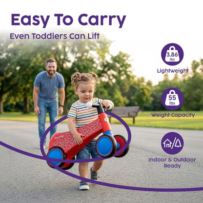 Hurtle Toddler Balance Bike With Wheels And Light-Up Handlebars – Baby Walker & Ride-On Toy For Ages 18-36 Months Perfect For Developing Balance, Coordination And Steering (Red)