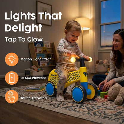 Hurtle Toddler Balance Bike With Wheels And Light-Up Handlebars – Baby Walker & Ride-On Toy For Ages 18-36 Months Perfect For Developing Balance, Coordination And Steering (Yellow)