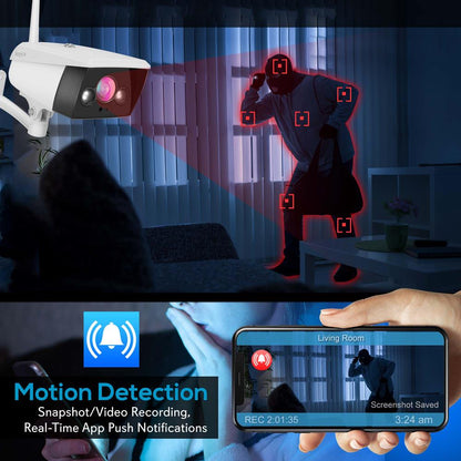 Outdoor Security Camera Night Vision 2MP HD Waterproof WiFi Alexa Compatible