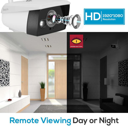 Outdoor Security Camera Night Vision 2MP HD Waterproof WiFi Alexa Compatible