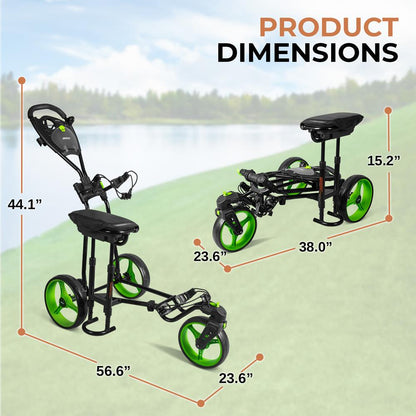 3-Wheel Golf Push Cart with Seat, Lightweight Steel Frame, Foldable