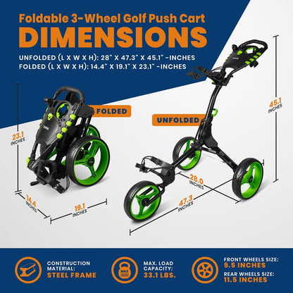 Foldable 3-Wheel Golf Cart - Lightweight Aluminum, Quick Brake, Easy Fold