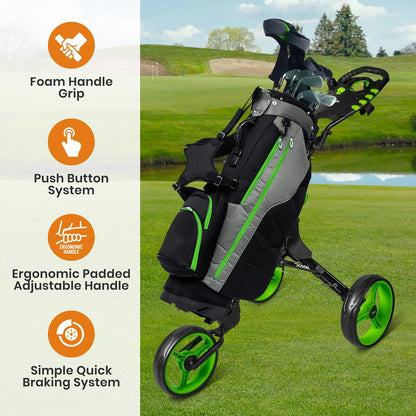 Foldable 3-Wheel Golf Cart - Lightweight Aluminum, Quick Brake, Easy Fold