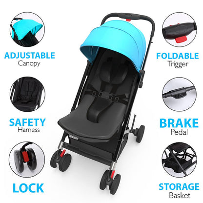 Portable Folding Baby Stroller, Lightweight Aluminum, Blue