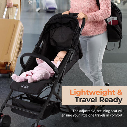 Lightweight Baby Stroller, Compact Fold, Reclining Seat, Aluminum Frame