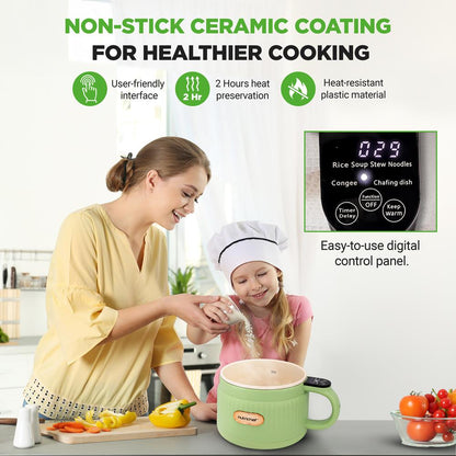 Portable Rice Cooker, Rapid Cooking, Non-Stick Ceramic, Green