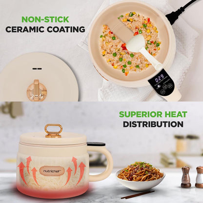 Portable Rice Cooker, Rapid Cooking, Non-Stick Ceramic, White