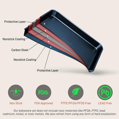 Non-Stick Baking Pans Set, Easy Clean, Carbon Steel, Blue