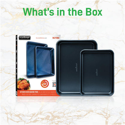 Non-Stick Baking Pans Set, Easy Clean, Carbon Steel, Blue