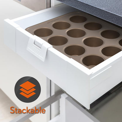 12 Cup Nonstick Muffin Pans, Easy Release Carbon Steel, Gold