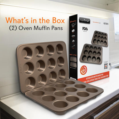 12 Cup Nonstick Muffin Pans, Easy Release Carbon Steel, Gold