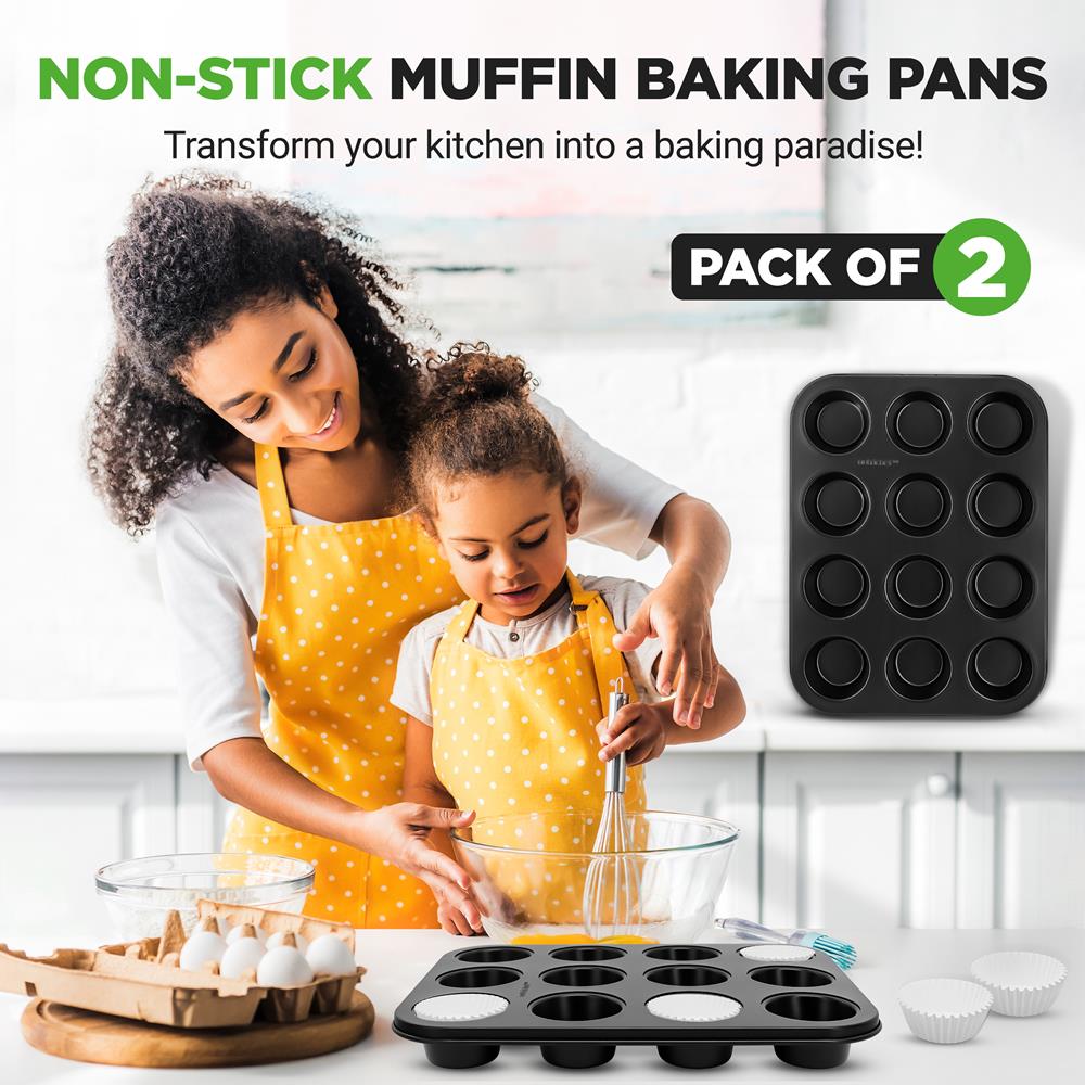 Muffin Pans 2-Pack Nonstick Carbon Steel 12-Cup with Liners - Thumbnail 4